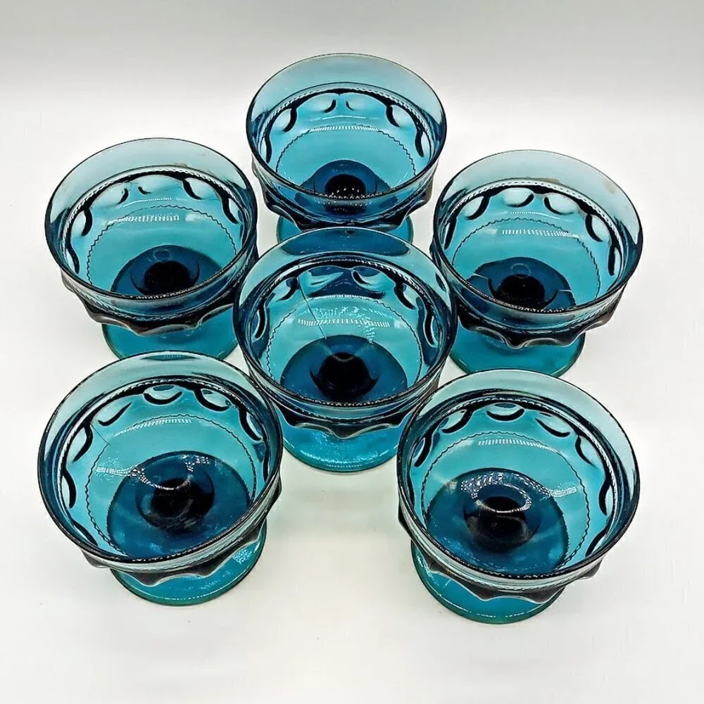 Colony Crown Blue Glass Sherbet Bowls (6)